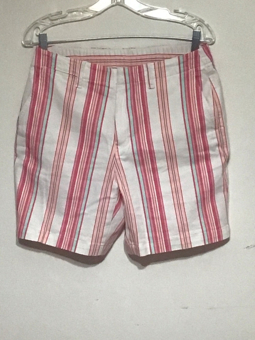 Lands' End Pink and White Striped Bermuda Shorts